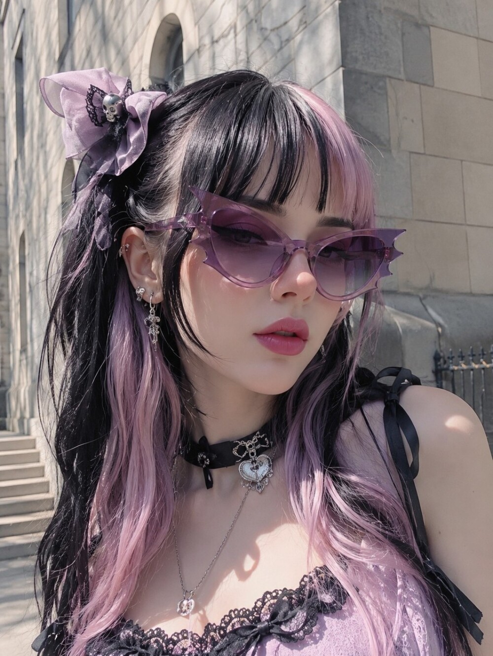 NEW Purple Cat Eye Sunglasses With Bat Accents